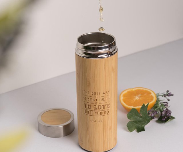 JAPAN Gift Bamboo Wood Thermos With Sakura Engraving 