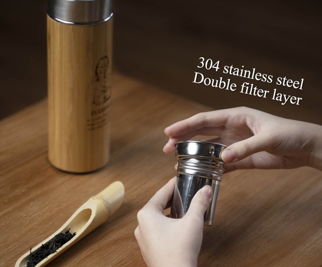 Bamboo Thermos Cup Double Layer Inner Stainless Steel 304