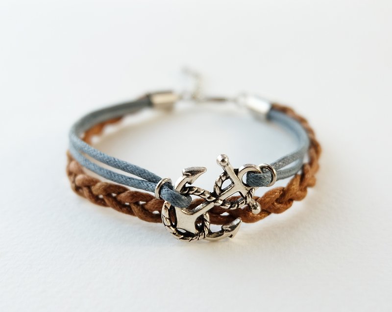 Silver anchor bracelet / gray and brown - สร้อยข้อมือ - กระดาษ สีนำ้ตาล