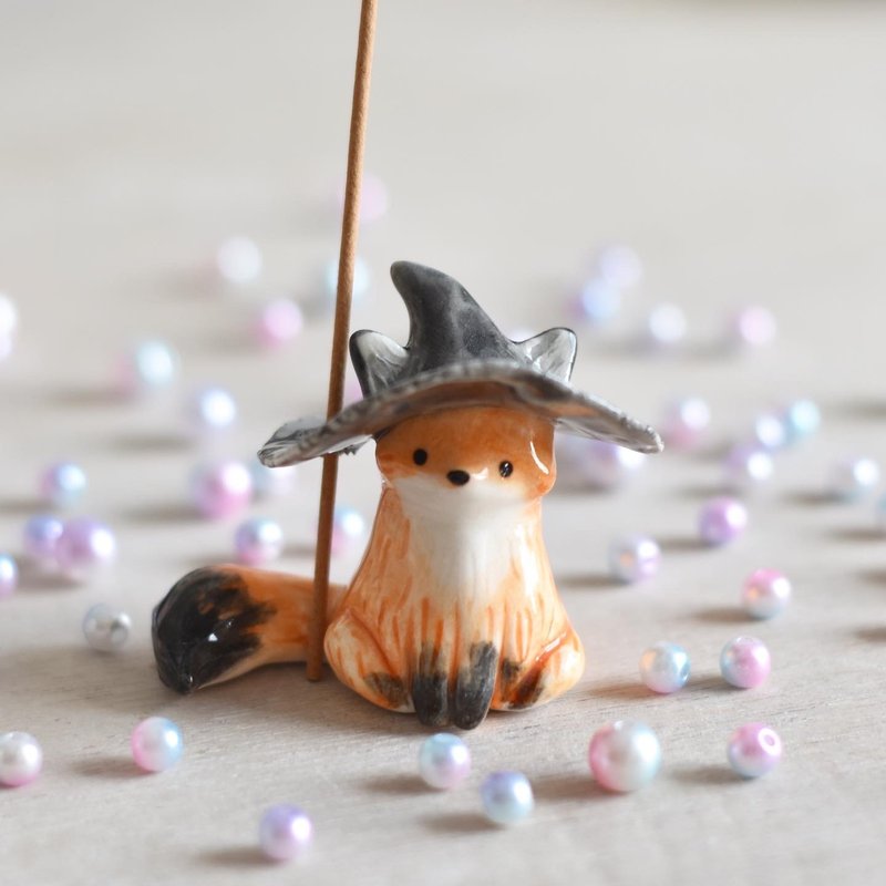 Magic Little Fox Incense sticks/Dried Flower Stand - ของวางตกแต่ง - เครื่องลายคราม สีส้ม