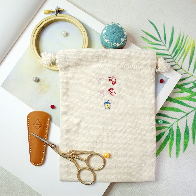 *從0開始*一個字的注音符號手語手勢手刺繡帆布束口袋(一人就開班 - 編織/羊毛氈/縫紉 - 繡線 