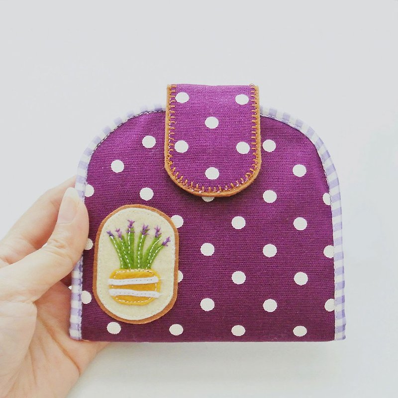 Card Holder Wallet, Keychain Wallet, Small Wallet, Change Purse - Cactus Lover J - Wallets - Cotton & Hemp Purple
