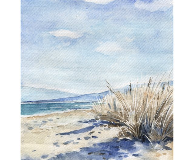 絵画 浜辺 浜辺の絵 海岸 原画 砂丘 水彩画 アートワーク 海景 ウォール