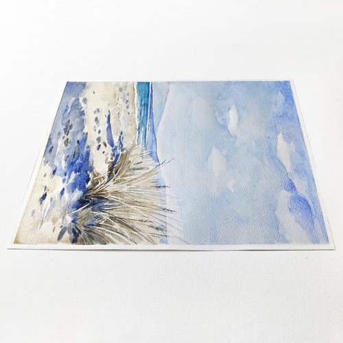 浜辺の絵 海岸 原画 砂丘 水彩画 アートワーク 海景 ウォール