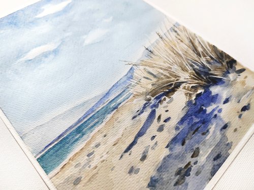 浜辺の絵 海岸 原画 砂丘 水彩画 アートワーク 海景 ウォール