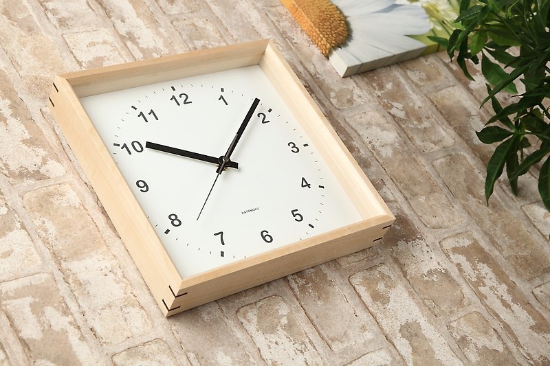 KATOMOKU muku square clock  basswood (km-37N) wall clock  made in japan - นาฬิกา - ไม้ สีกากี