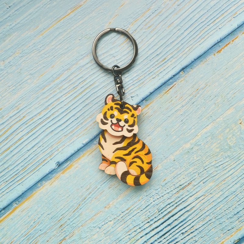 Mumu Keychain-Tiger, White Tiger-Animal Series - ที่ห้อยกุญแจ - ไม้ 