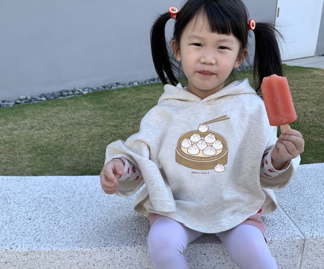 Kid-もちうさぎ小籠包 キッズ厚手ポンチョパーカー（もちホワイト