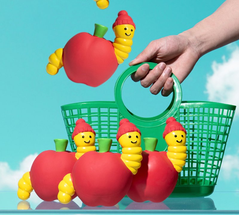 【乳膠蘋果長蟲】磨牙發聲互動/陪伴寵物玩偶 - 貓/狗玩具 - 乳膠 紅色