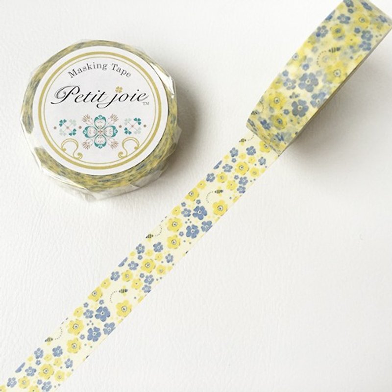 NICHIBAN Petit Joie Masking Tape and paper tape [bees and flowers (PJMT-15S026)] - มาสกิ้งเทป - กระดาษ สีเหลือง