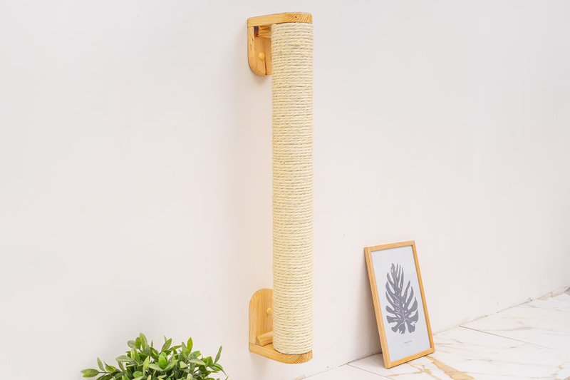 Cat Scratcher, Wall Mounted Cat Tree, Activity Pole, Handmade Cat Scratcher Wood - อุปกรณ์แมว - ไม้ สีนำ้ตาล