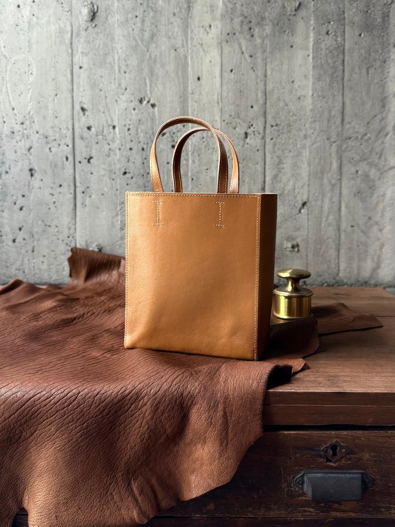 真牛皮紙袋 - mini  I 金棕 I 手提袋 手提包 皮革包 隨身包 - 手袋/手提包 - 真皮 卡其色