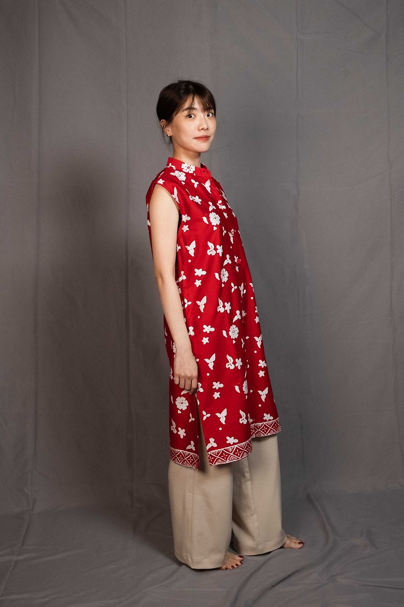 印尼蠟染 Batik - 無袖罩衫 - 背心/無袖上衣 - 其他材質 紅色