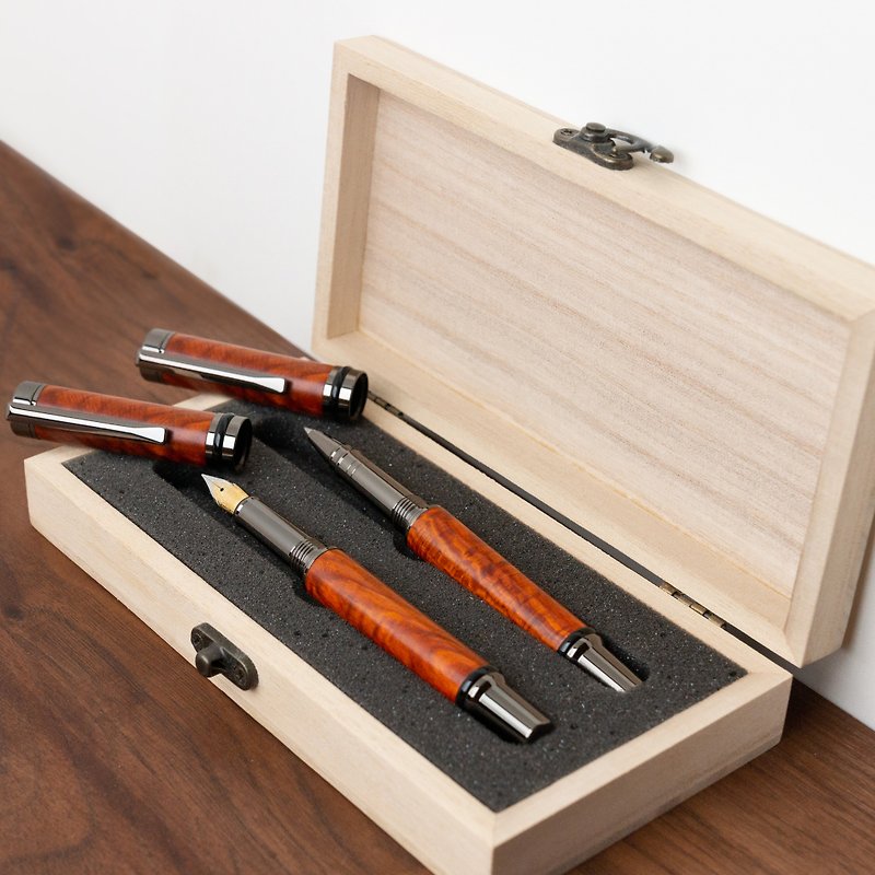 Solid wood fountain pen steel ballpoint pen | Gentlemen's style · Pen gift box · Laser engraving - ปากกาหมึกซึม - ไม้ สีนำ้ตาล