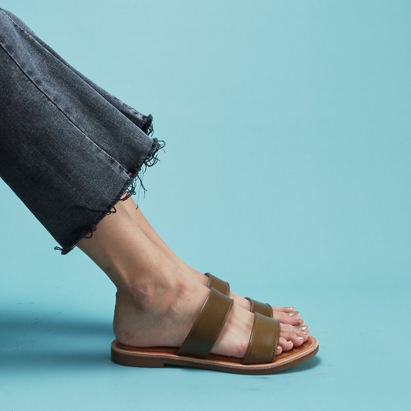 Leather Sandals | Olive green - Sandals - Genuine Leather Green