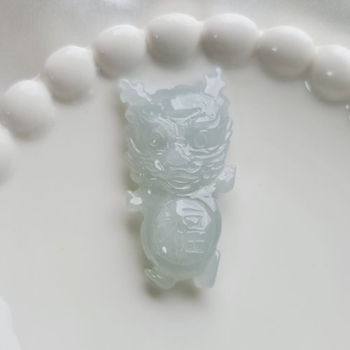 緣圓翡翠 冰膠 天空藍 福字 龍寶寶 吊墜 | 天然緬甸玉A貨翡翠