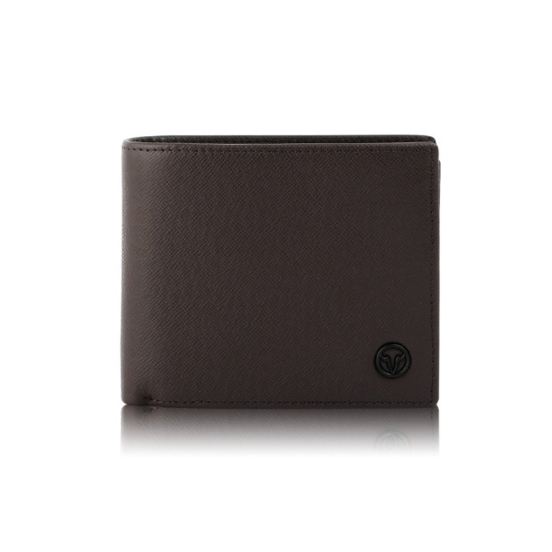 [Free upgrade gift packaging] Aiden-II 9-card center flip transparent window wallet-brown/VA127 - Wallets - Genuine Leather Brown