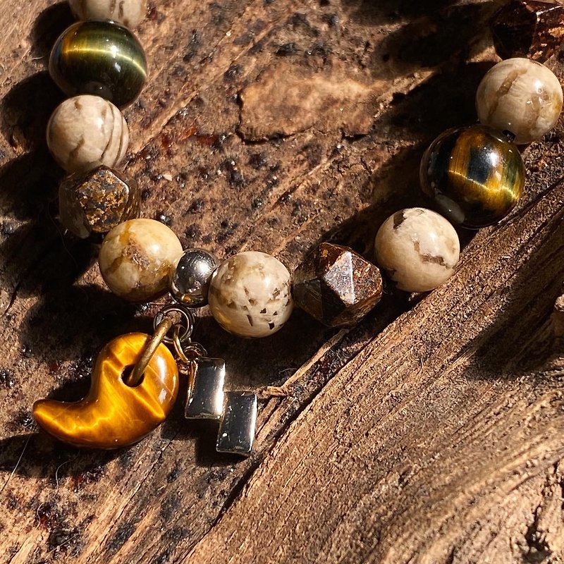 [Lost and find] natural stone dream tiger eye three-color hook jade bracelet - สร้อยข้อมือ - เครื่องเพชรพลอย หลากหลายสี