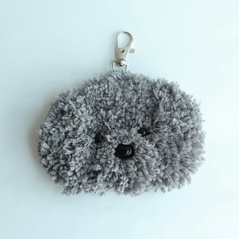 Gray Poodle Pet Wool Keychain - ที่ห้อยกุญแจ - ไฟเบอร์อื่นๆ สีเทา