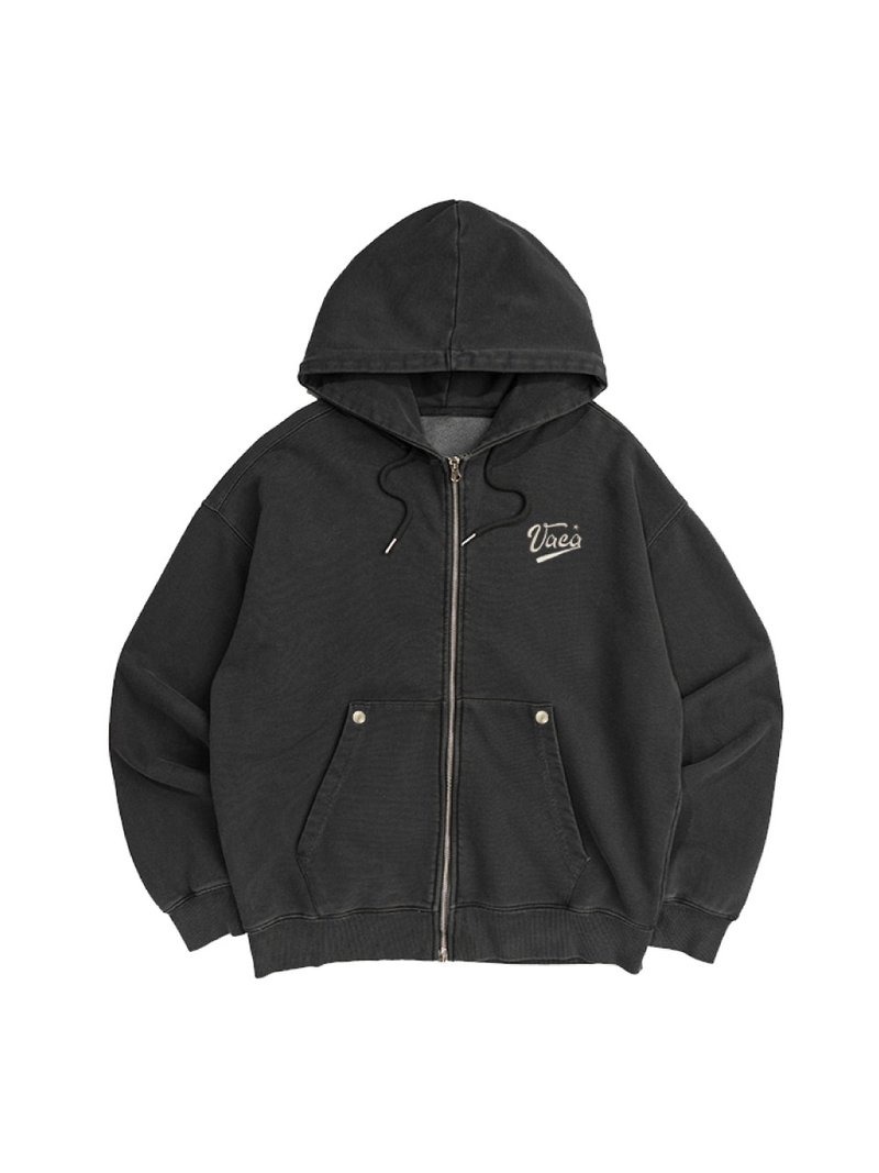 CHARCOAL STAR LOGO ZIP-UP HOODIE - 帽T/大學T - 棉．麻 灰色