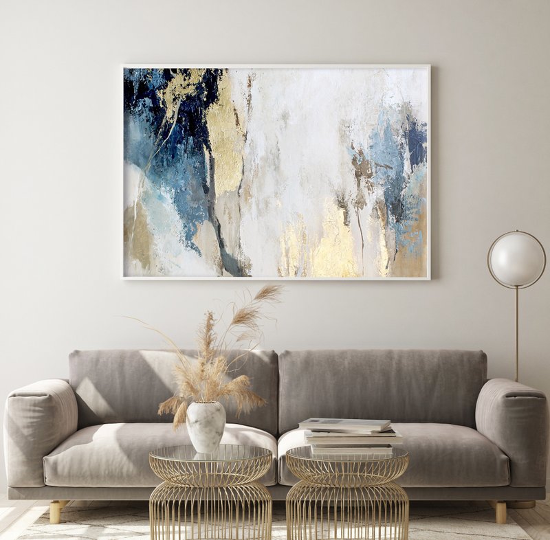 Blue Gold Painting |  Blue Gold Abstract | Blue Wall Art | Blue Art | Avalanche - 壁貼/牆壁裝飾 - 棉．麻 藍色