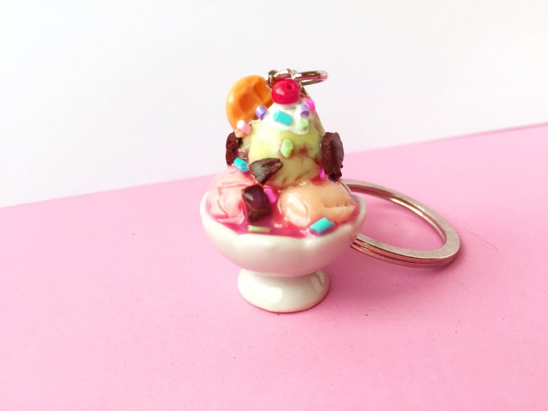 黏土 鑰匙圈/鎖匙扣 粉紅色 - Ice Cream Combination Keychain