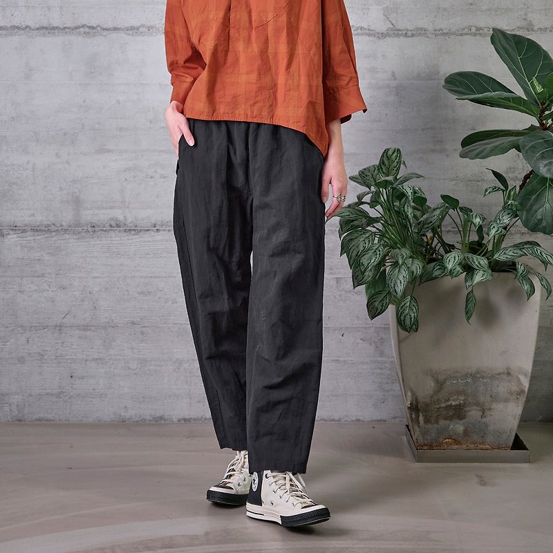 Life style Linen and linen elastic casual pants - Unisex Pants - Cotton & Hemp Black