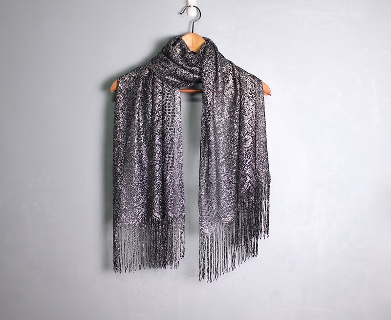FOAK Vintage Starry Night Silver Silk Hollow Pattern Scarf - Knit Scarves & Wraps - Other Materials 