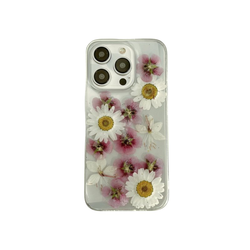 Pink Hibiscus White Daisy Pressed Flower Case for iPhone 16 Pro Samsung S25 A35 - เคส/ซองมือถือ - พืช/ดอกไม้ 