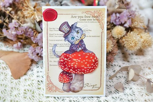 Ringo 蘑菇貓─手繪日製動物療癒防水貼紙/小卡片/行李箱/筆電