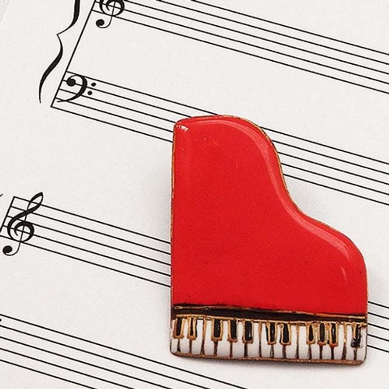 Piano-Red Cloisonne Brooch - เข็มกลัด - โลหะ สีแดง