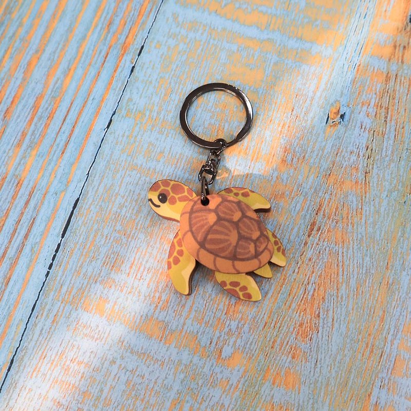 Wooden Keyring-Green Turtle - Keychains - Wood Multicolor
