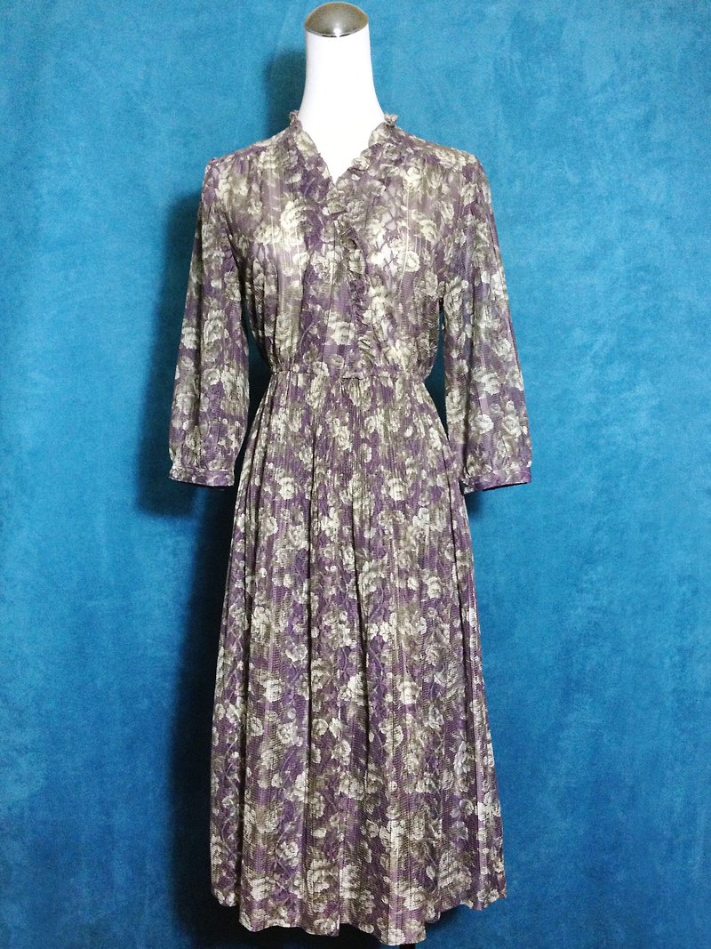 聚酯纖維 連身裙 多色 - 古董洋裝/ 典雅玫瑰蕾絲古董長洋裝