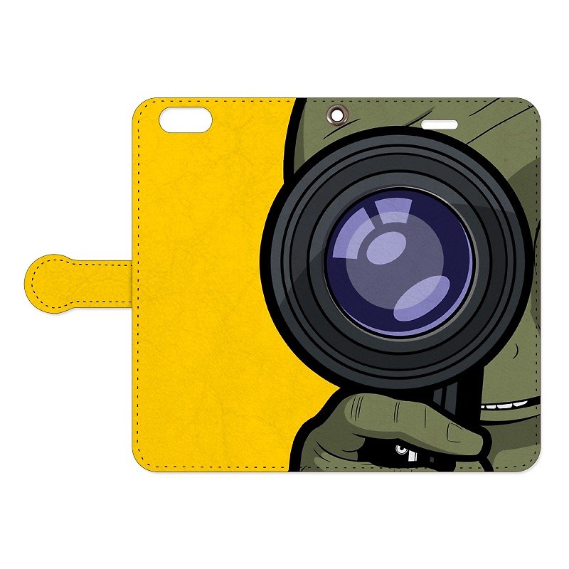 [Notebook type Sumahokesu] alien / 8mm camera - Phone Cases - Genuine Leather Yellow