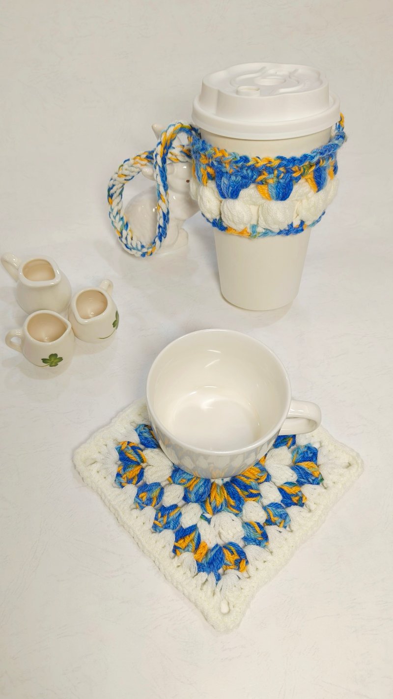 名畫色系杯墊 親愛的梵谷 我把油畫中的星空鉤織成杯墊了 - 杯套/飲料提袋 - 棉．麻 藍色