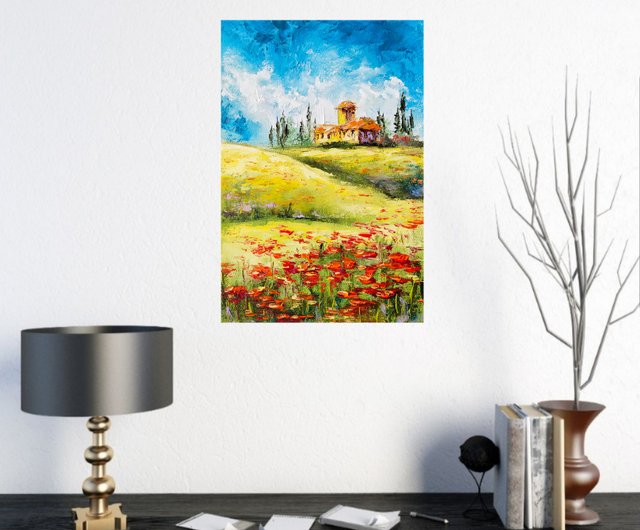 油絵トスカーナ風景 トスカーナ絵画風景オリジナルアートワーク油絵 30x20 cm/12 x 8