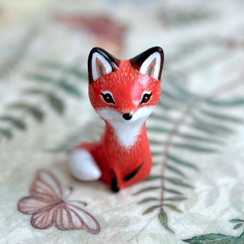 Red Fox Figurine, Clay Fox Figurine Desk, Fox Family, Fox Sculpture, Fox Figure, - 玩偶/公仔 - 黏土 橘色