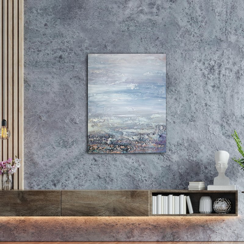 Abstract original painting in light colors from the artist, light gray and blue - 壁貼/牆壁裝飾 - 壓克力 藍色