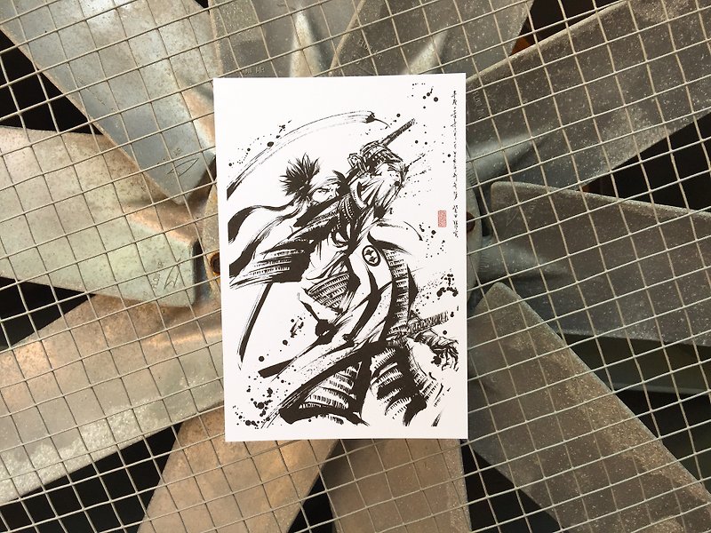 [Shibata Katsuya]-Ink Painting Postcard / Japanese Warring States Period / Hand-painted / Ink Painter / Collection / Military Commander - การ์ด/โปสการ์ด - กระดาษ สีดำ