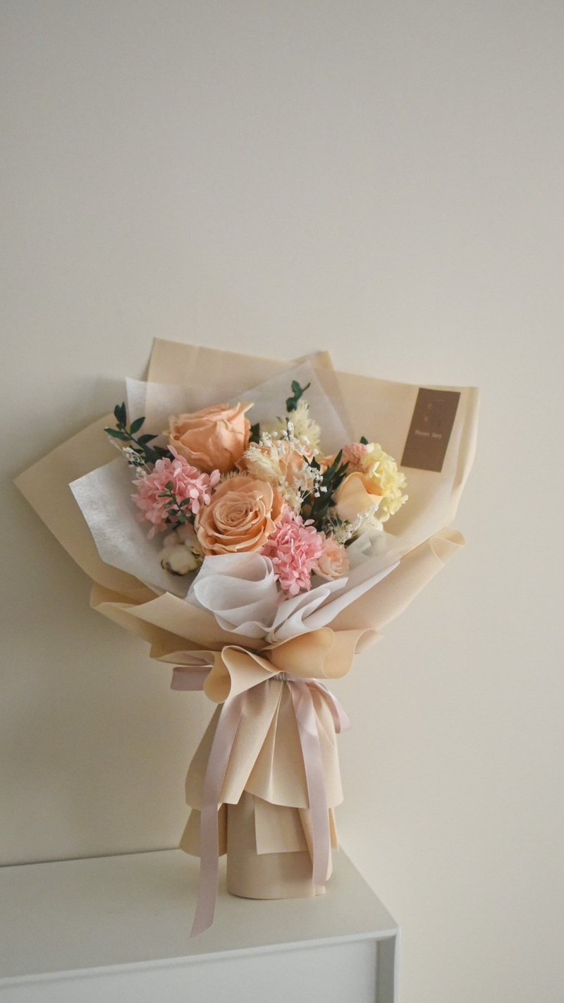 /Melon color rose bouquet/Preserved flower dried flower Valentine's Day Chinese Valentine's Day Teacher's Day birthday flower - ช่อดอกไม้แห้ง - พืช/ดอกไม้ สีส้ม