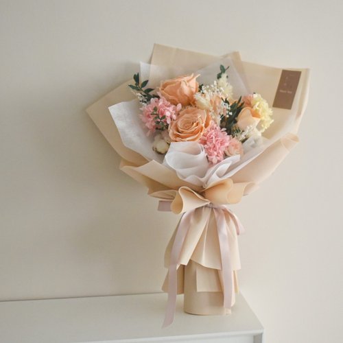 メロンカラーのバラの花束/プリザーブドフラワー ドライフラワー