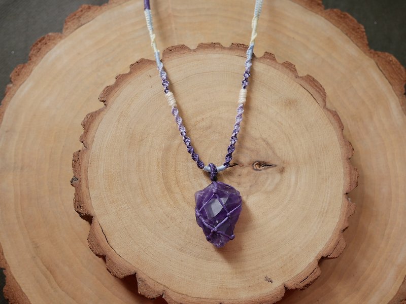 N48/SS24~Amethyst l Wax thread l Hand-woven l Raw mineral necklace - Necklaces - Crystal Gold