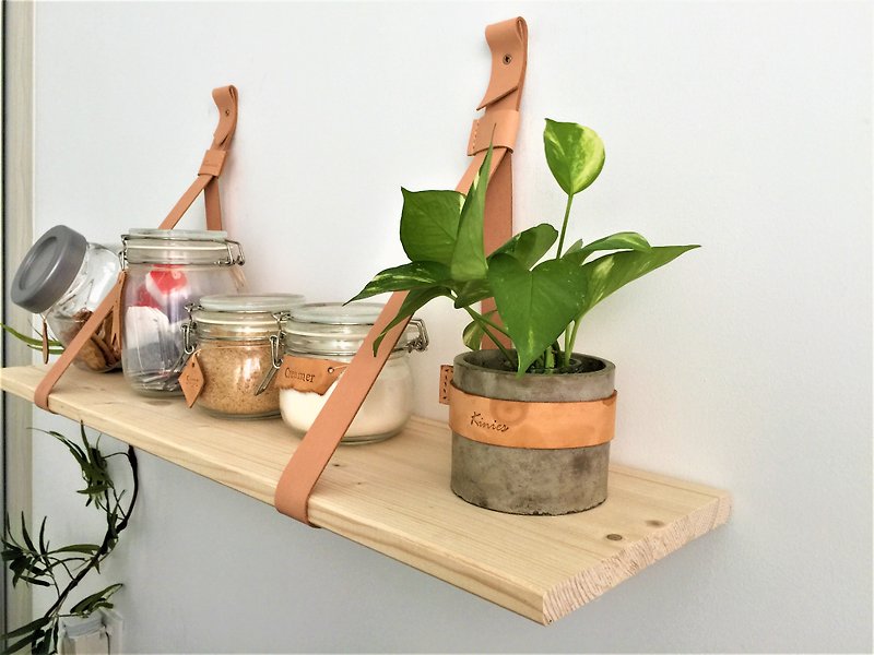 DIY  Leather Strap Wood Floating Wall Shelf // Bookshelf // Wall Organizer - Bookshelves - Genuine Leather 
