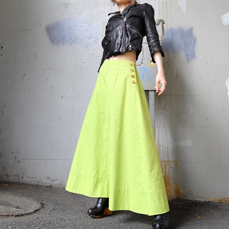 Maxi length tent line skirt lime color [gri: n ai] - กระโปรง - ผ้าฝ้าย/ผ้าลินิน สีเหลือง