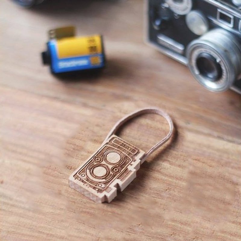 Custom USB flash drive - Rollieflex (with leather strap) │ Engraved USB - USB Flash Drives - Wood Khaki