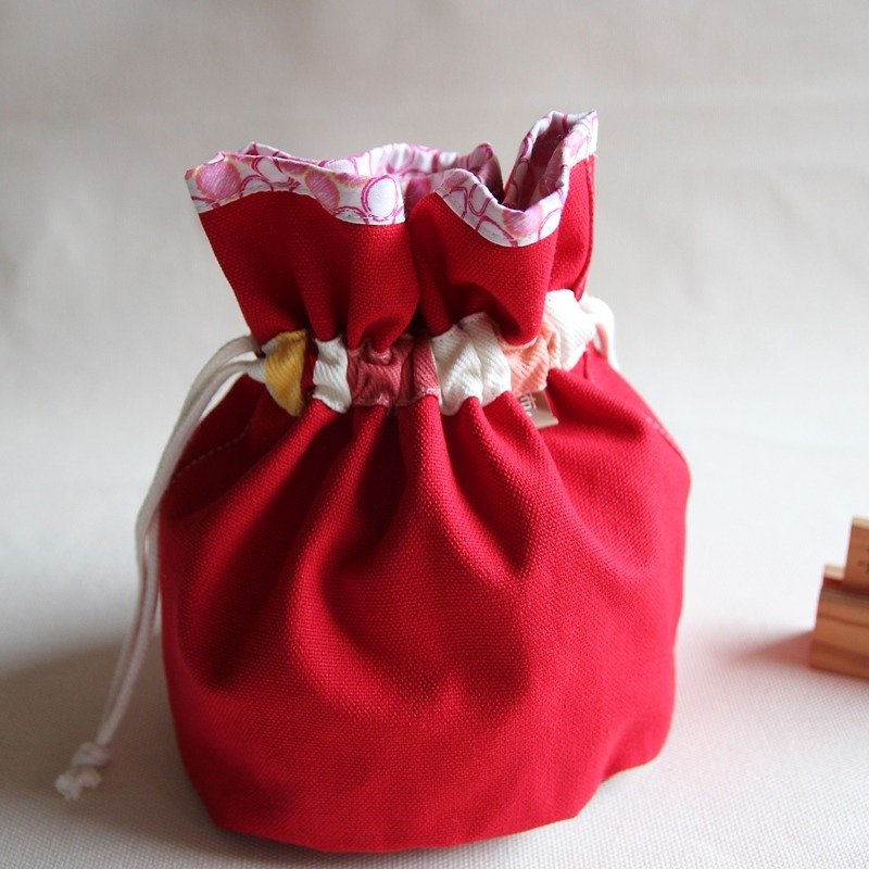 巾着袋、化粧品袋、大きな赤いキャンバス収納袋エレガントな祝祭 - ポーチ - コットン・麻 レッド