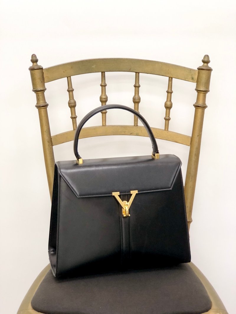 【 日本直送　名牌中古包 】VALENTINO GARAVANI ハンドバッグ ブラック Vロゴ レザー トップハンドル vintage オールド pbs668 - 手提包/手提袋 - 真皮 黑色