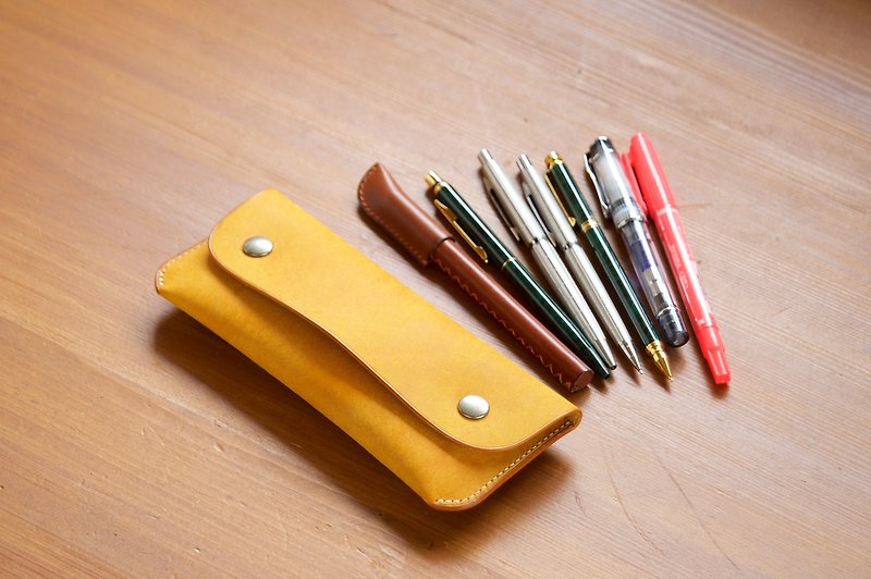 Yellow Pen Case - กล่องดินสอ/ถุงดินสอ - หนังแท้ สีเหลือง