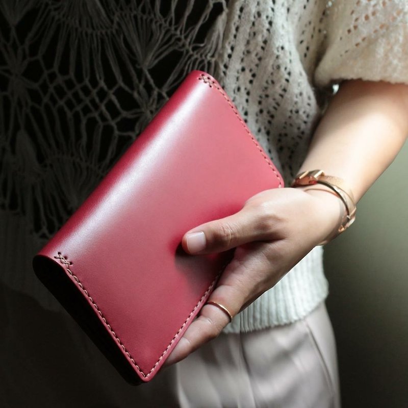 素朴な古典的な赤の染めヤク革手作りのロングクリップ/限定版1枚 - 財布 - 革 レッド