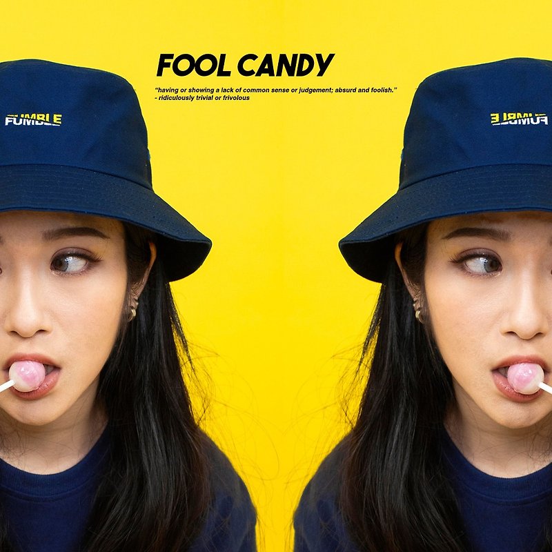 【Fumble】Fool Candy Collection Bucket Hat - Navy - หมวก - ผ้าฝ้าย/ผ้าลินิน สีน้ำเงิน